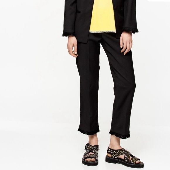 Zadig & Voltaire Pants - Zadig & Voltaire Fringe Hem Pants BLK SZ 34/XS Wool Blend Cropped Minimalist